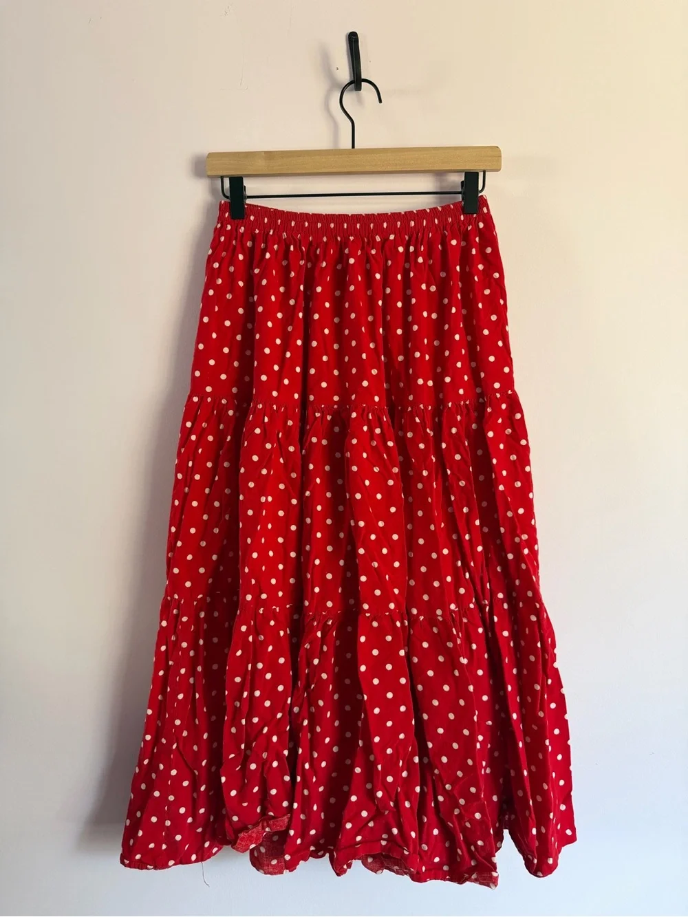 Vintage Minnie Mouse Red Polka Dot Tiered Maxi Skirt Cottagecore L